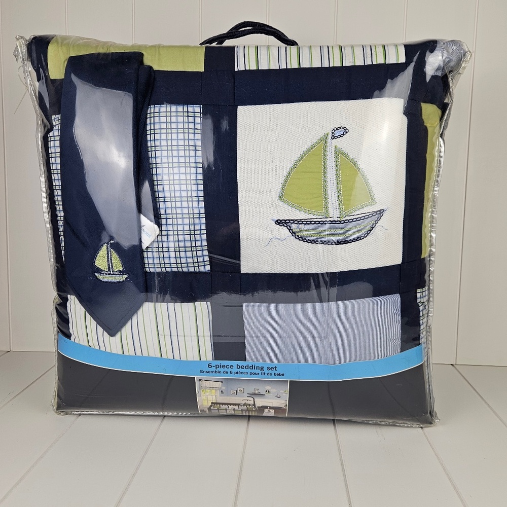 Nautica Baby Zachary 7-Piece Patchwork Sailboat Crib Bedding Set Comforter NWT
